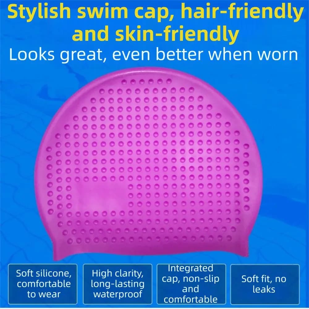 Non-Slip Silicone Swim Cap Wrinkle Free Elastic Waterproof Bathing Cap Long Hair Protection Durable Swimming Caps Men Women
