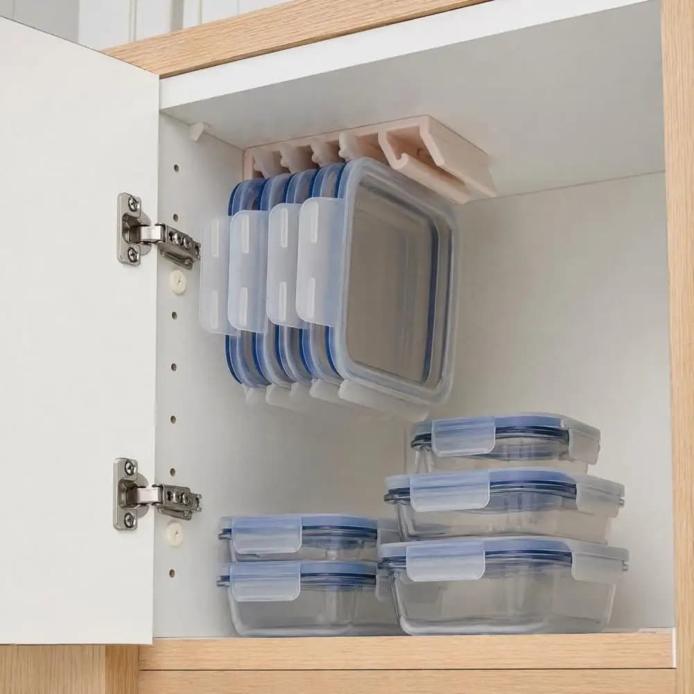 Under Cabinet Organizer Rack Kitchen Food Container Lid Holder Space Saver Shelf Hanger Bracket No Drill Self Adhesive
