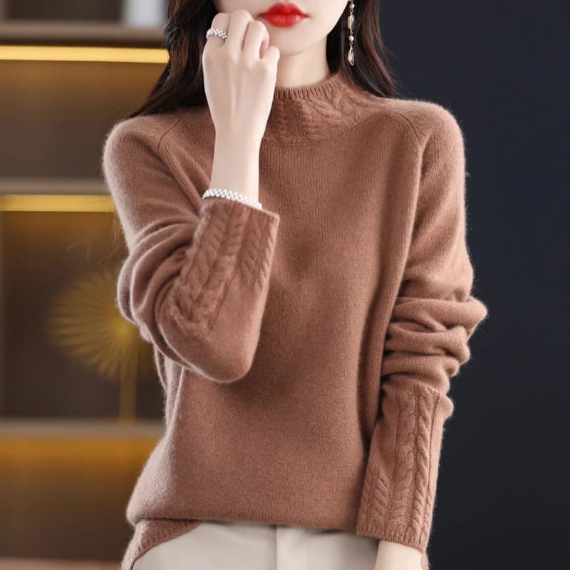 Autunno inverno nuovo mezzo collo alto Andy Cashmere sette aghi maglione di lana spesso Pullover a maniche lunghe da donna fondo in maglia sciolto