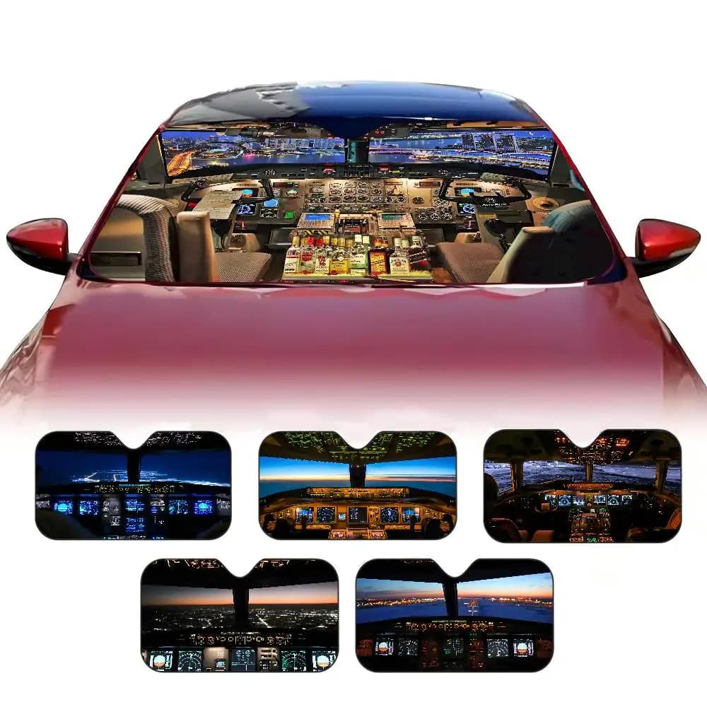 Aircraft Cockpit Novelty Car Front Windshield Sunshade 70x130cm Cartoon Foils Car Window Windscreen Cover