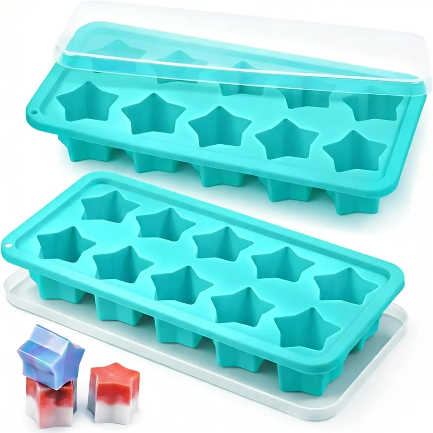 Stampo per Cubetti di Ghiaccio a Forma di Stella con Coperchio, Set di 2 Stampi in Silicone per Freezer, Riutilizzabili per Cocktail e Whisky
