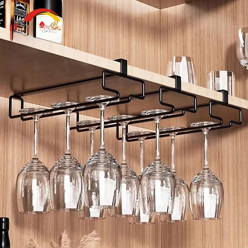 Innovative Inverted Wine Glass Rack Home Use No Drilling Cabinet Hanging Cup Holder Wine Highball Glass Rack Storage Organizer