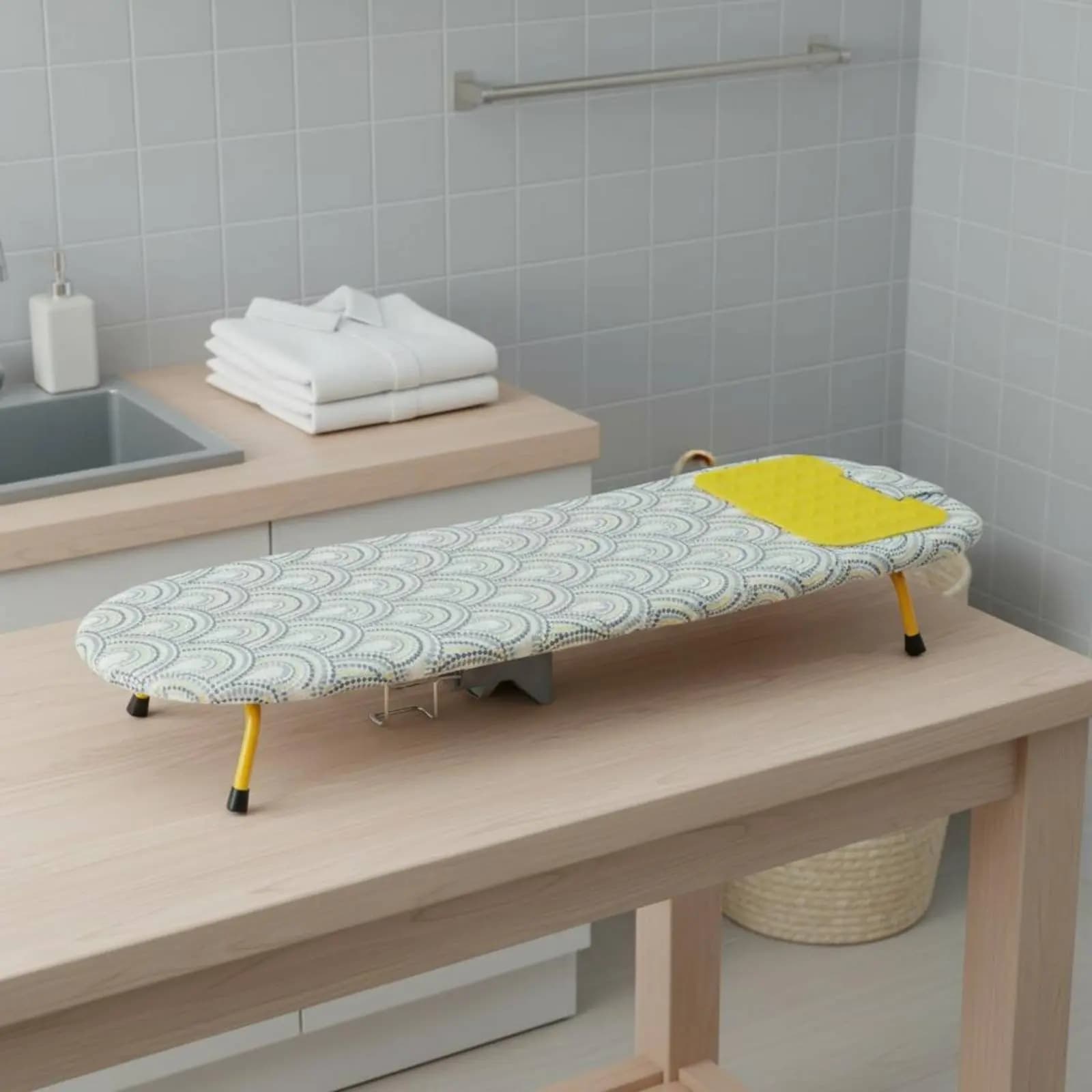 Asse da Stiro da Tavolo Pieghevole Resistente al Calore, Mini Tappetino Antiscivolo Facile da Pulire per Casa
