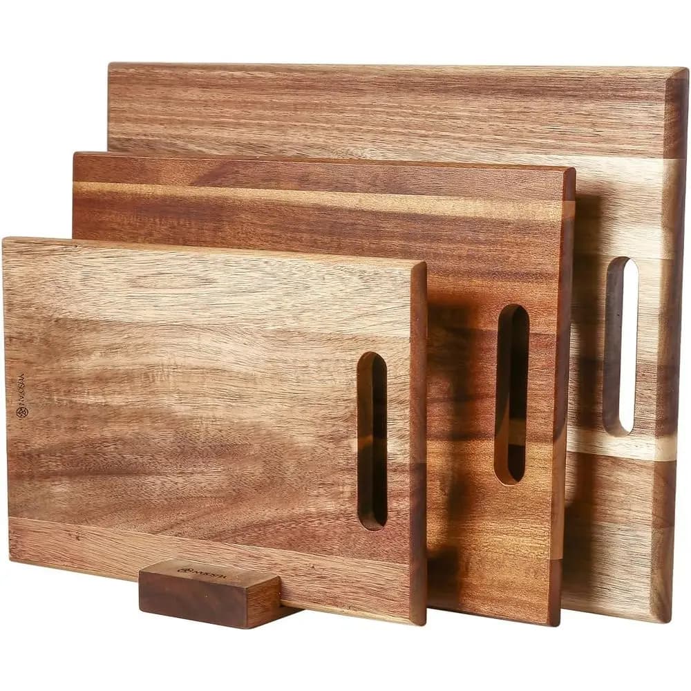Set di Taglieri in Legno di Acacia, Grande Tagliere in Legno con Manico, Tagliere Spesso, Vassoi in Legno per Carne