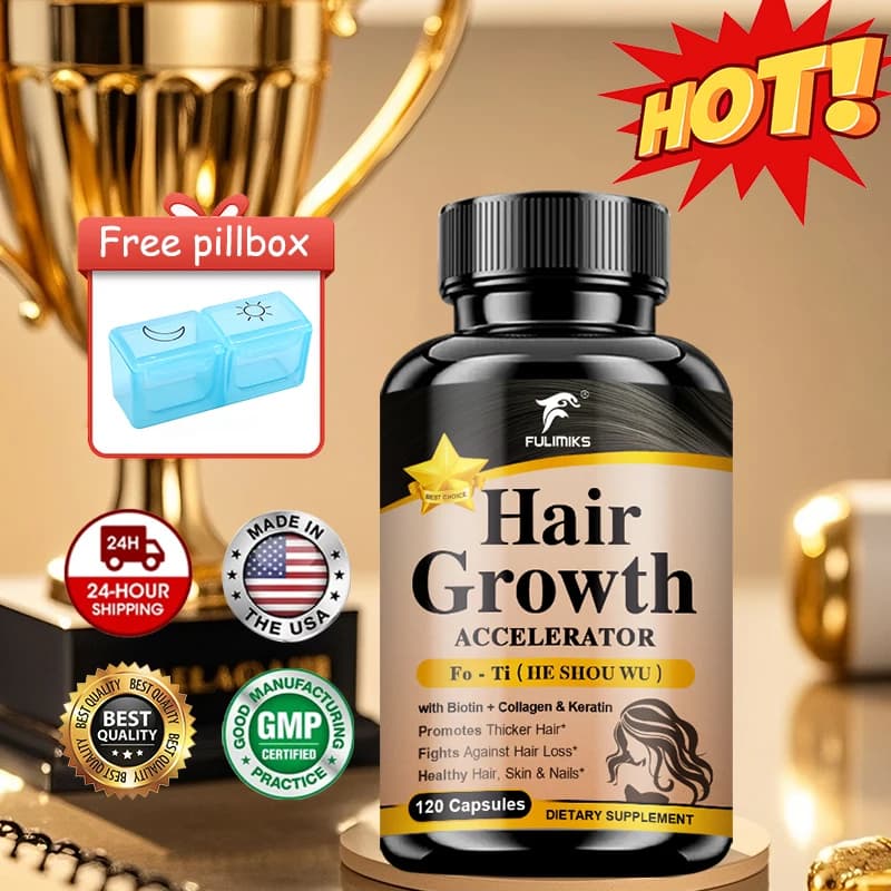 Capsule per la Crescita dei Capelli, con Fo-ti, Collagene e Cheratina, per Capelli, Pelle e Unghie, Supporto per Lucentezza e Forza Sani, per Uomini e Donne