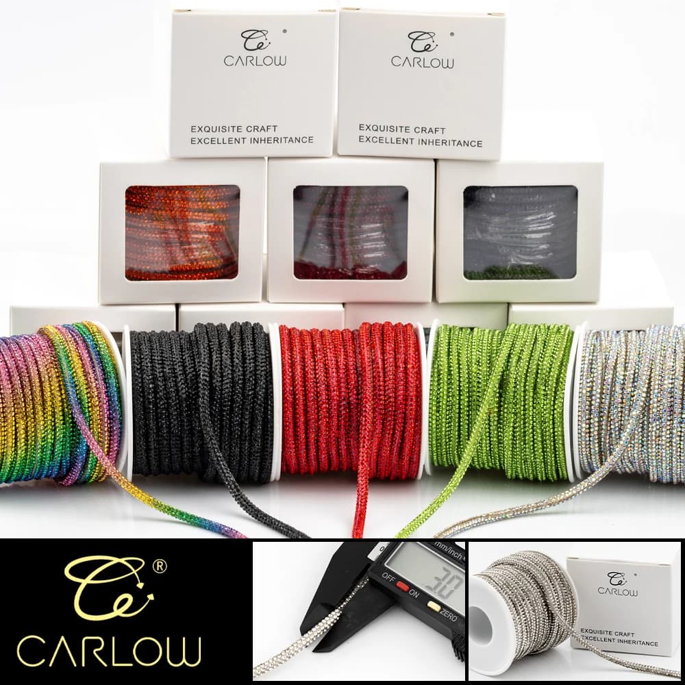 CARLOW 5/10 Yards 3mm Glitter Glass Rhinestones Rope Tube Diamond Cord Soft Shoelace Drawstring Trimming For DIY Hoodies Trouser