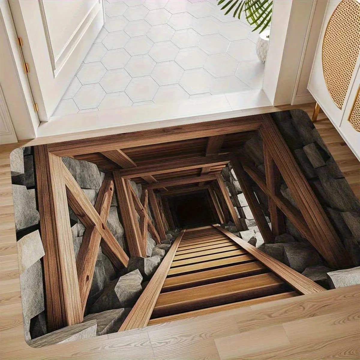 VIKAMA Tappetino per porta d'ingresso 2D, tappeto per ingresso interno ed esterno, tappeto per illusione di crepe sul pavimento, tappeto facile da pulire, decorazione della casa