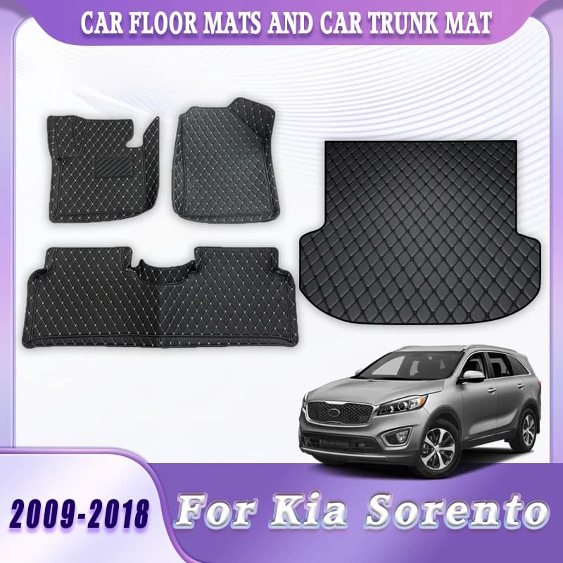 Car Mats for All Seasons and Dressing Bag for Kia Sorento 2009-2018, Anti-slip Tray for Baggage, Interior Accessories Auto