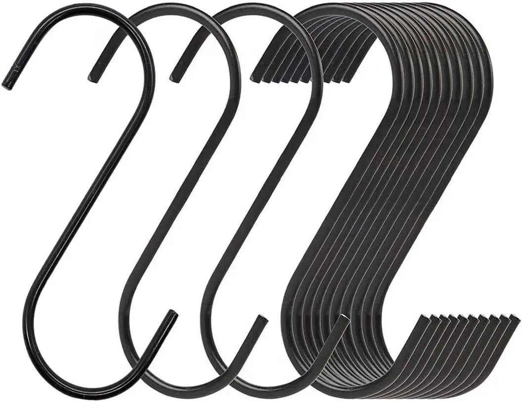 Confezione da 20 Ganci a S Resistenti in Acciaio Nero da 3,7 Pollici Rivestiti in Vinile Antiruggine per Appendere Padelle, Pentole, Asciugamani, Piante, Ganci da Cucina