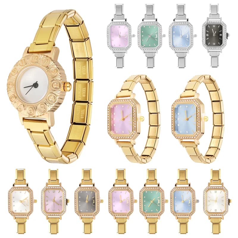9MM DIY Charm Stainless Steel Rose Round Watch Bracelet Bangle High Quality Square Watch Head Fashion Women Men's Jewelry Gift