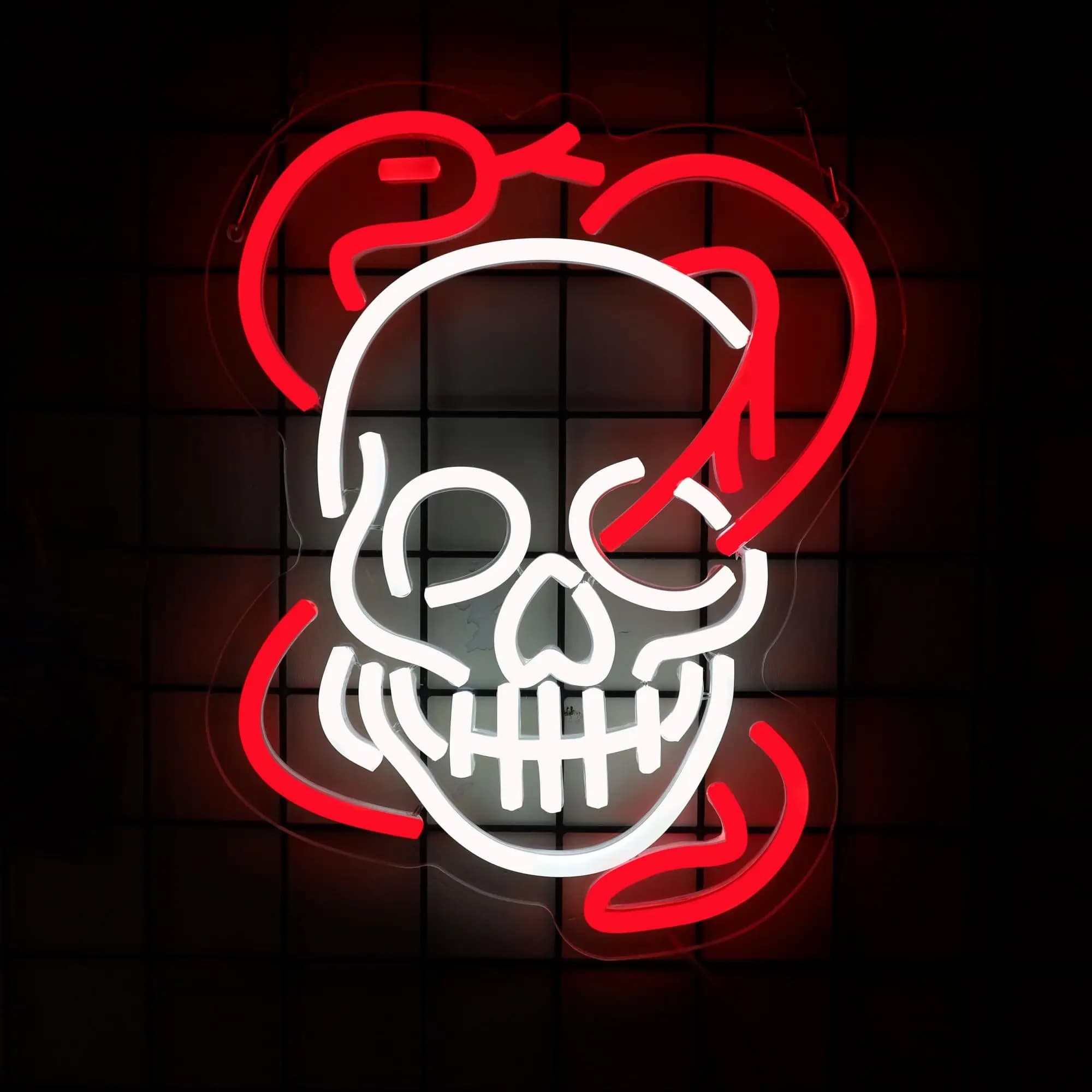 Insegna al neon con teschio e serpente di Halloween, luce a LED dimmerabile, decorazione da parete per sala giochi, sala studio da uomo, regalo per feste per bambini
