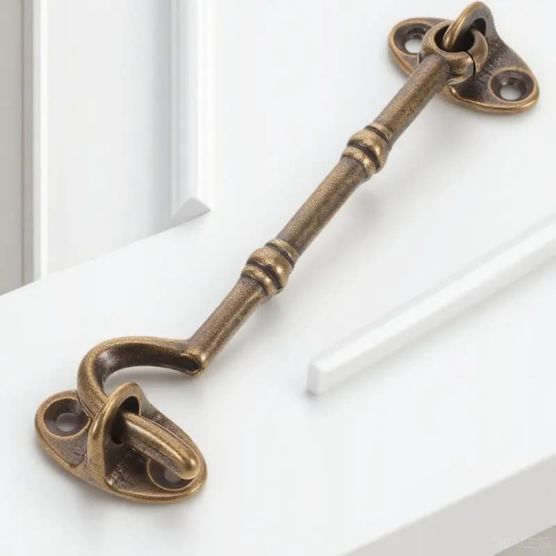 Fermo a gancio e occhiello in ottone girevole per impieghi gravosi, per porte, finestre, cancelli, serratura per porta da fienile, ferramenta, fermafinestre di sicurezza