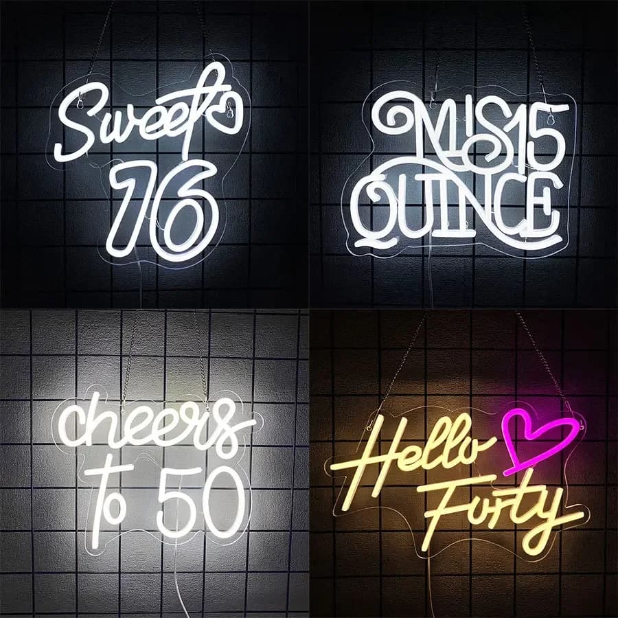 Insegna al Neon 'Buon Compleanno' per Decorazione Murale, Luci LED al Neon per Feste, Decorazione Bar, Casa, Alimentazione USB