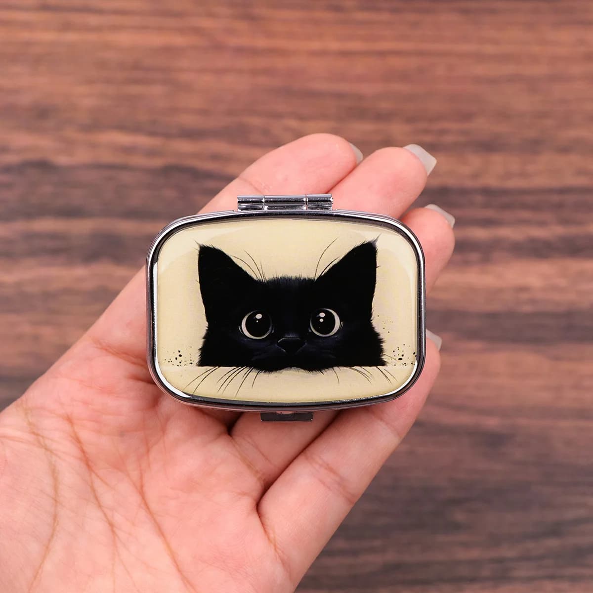 Nice black cat travel portable pocket pills case for small pills container for medicines