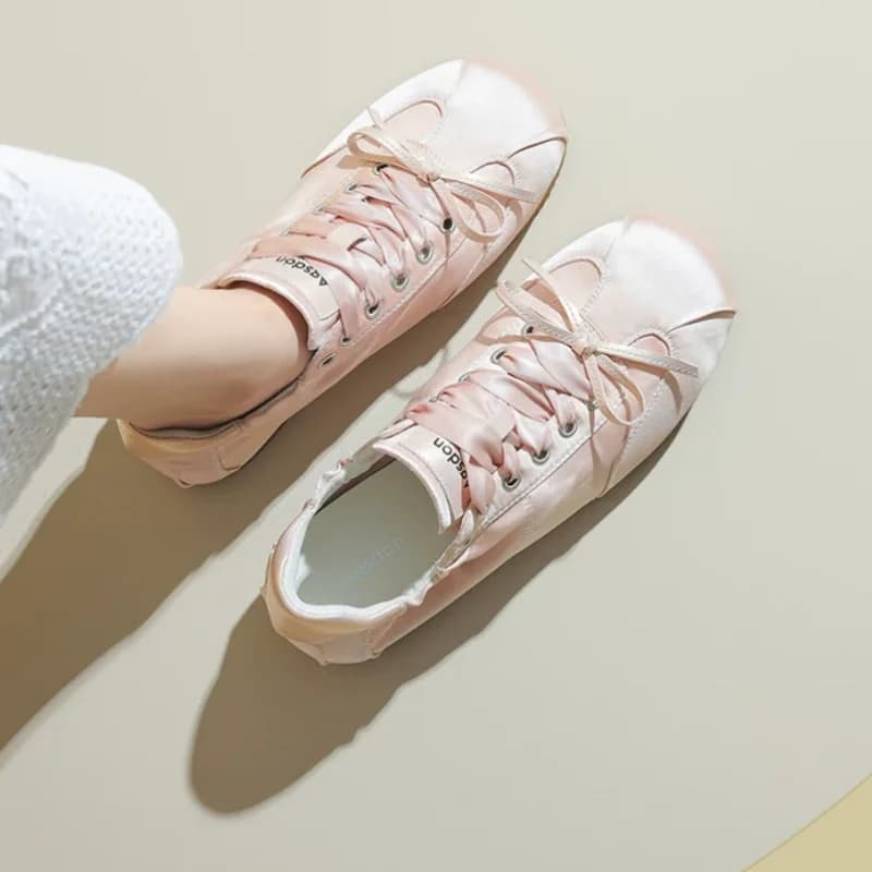 Scarpe da donna con cinturino incrociato, punta tonda, tacco basso, mocassini plissettati, scarpe basse, con cuciture, scarpe da donna
