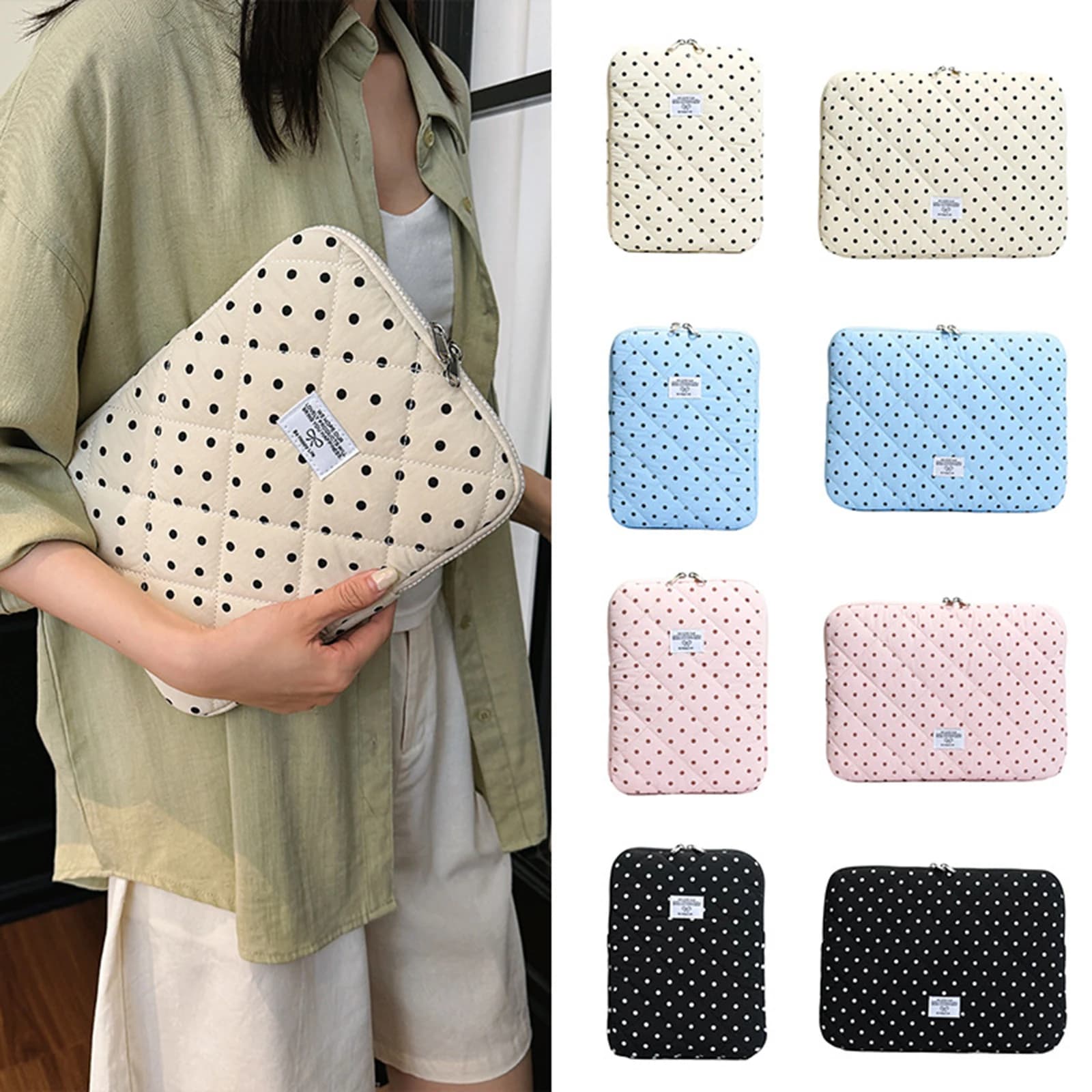 Polka Dot Soft Computer Liner Bag 11/13/14 Inch Aesthetic Puffy Laptop Case Cute Girl Tablet Bag for Travel Work College Shop