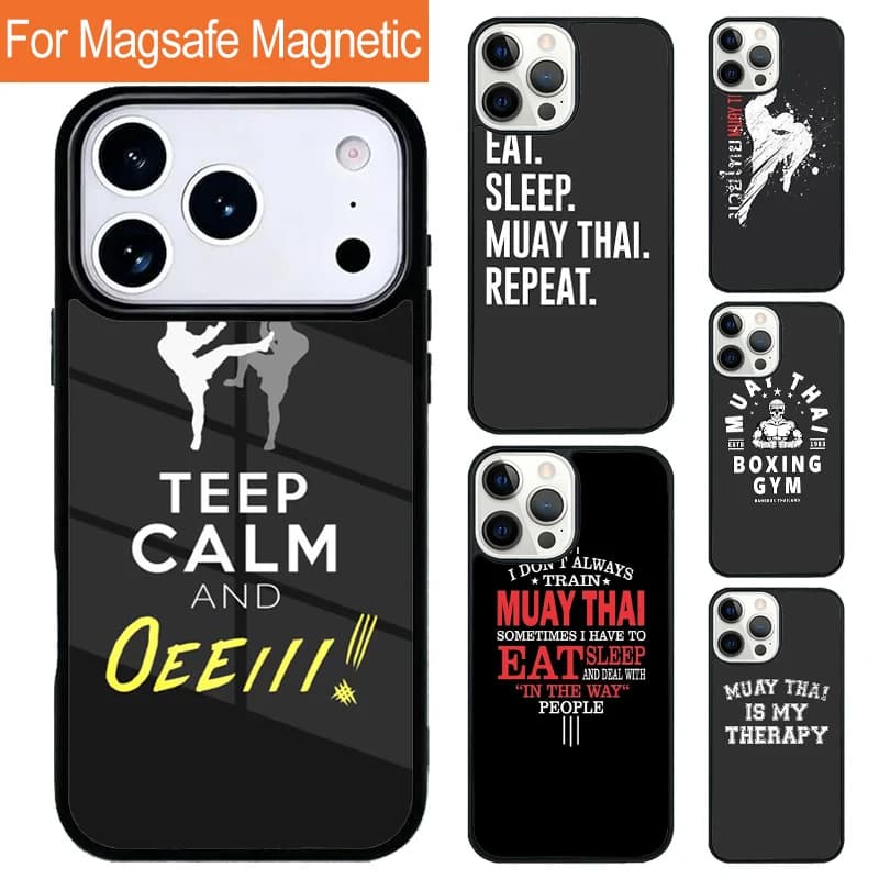 Custodia per telefono con ricarica wireless magnetica Muay Thai Martial per iPhone 17 Pro 16 15 13 12 11 Pro Max Air 14 Plus con cover MagSafe