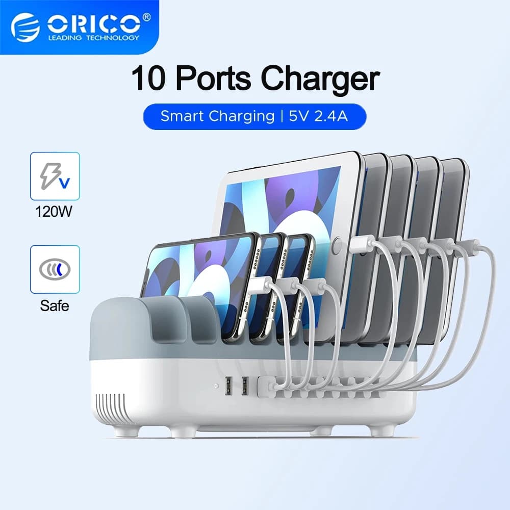 ORICO Multi porte stazione di ricarica USB Dock PD120W 5V 2.4A caricatore rapido USB per iPhone Samsung Xiaomi Home Office Bar Tablet