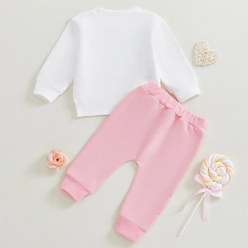 2-piece baby set, short sleeve t-shirt with heart print and shorts with volant, summer children's suit, Valentine's Day dresses