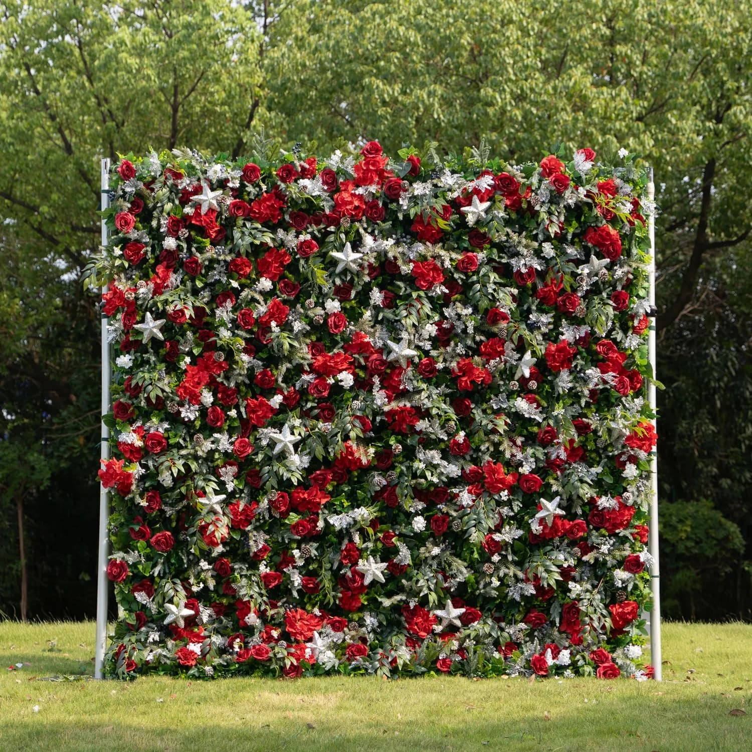 Uflower 8x8 piedi Tenda da sfondo in tessuto a tema natalizio Parete artificiale arrotolabile per eventi Design floreale natalizio sciolto