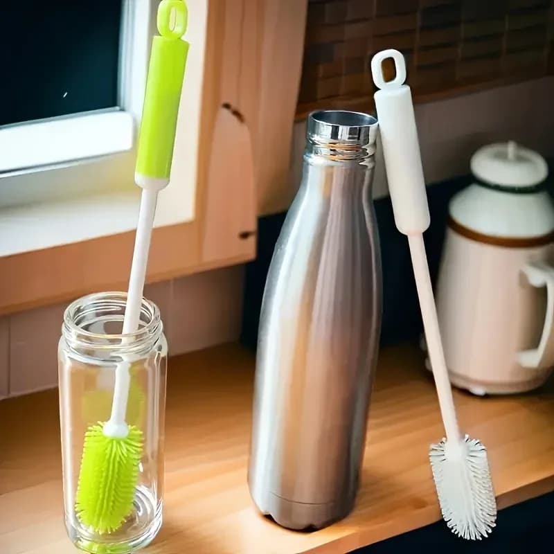 1 spazzola per la pulizia in silicone girevole a 360 gradi | Manico a doppia lunghezza con impugnatura ergonomica - Spazzola multiuso per bottiglie/tazze