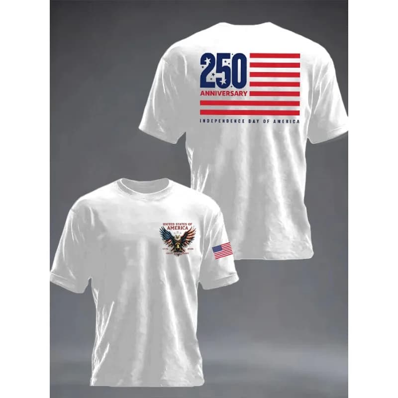 ilstile 2026 Hot Sale U.S. 250th Anniversary Men's Print T-Shirts Summer Short Sleeve Casual Daily Tops Round Neck Tees