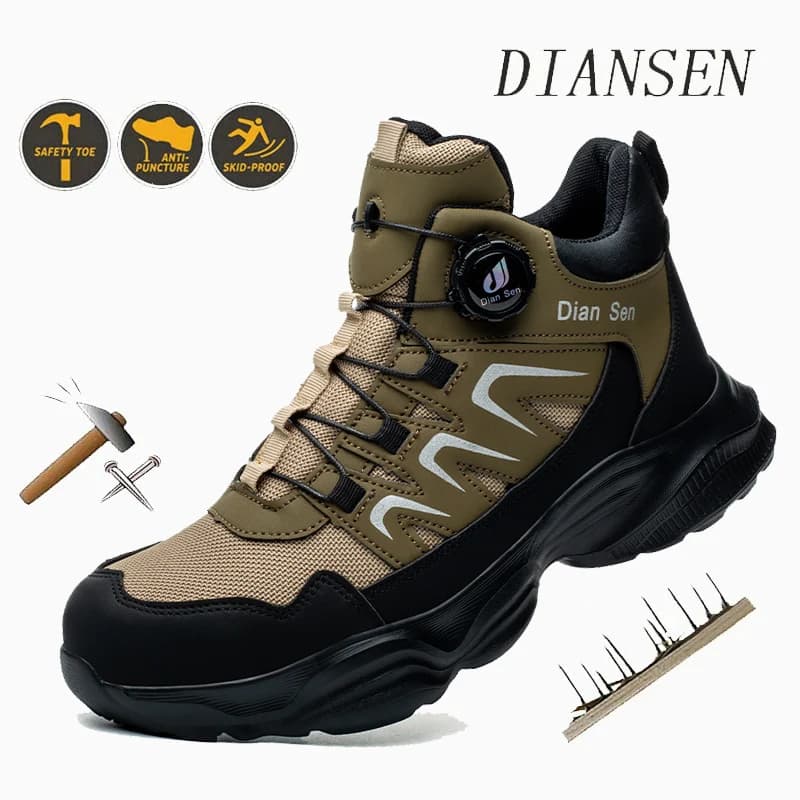 Stivali e scarpe da lavoro Punta in acciaio Scarpe industriali anti-sfondamento anti-perforazione Scarpe da trekking comode da uomo Stivali di sicurezza con bottone rotante