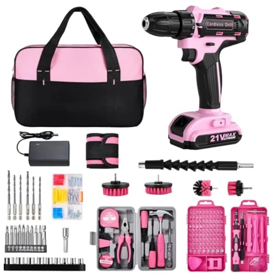 Set di trapani a batteria da 220 pezzi, trapano elettrico da 21V con borsa porta attrezzi, trapani elettrici per donne, set di cacciaviti di precisione con magnete