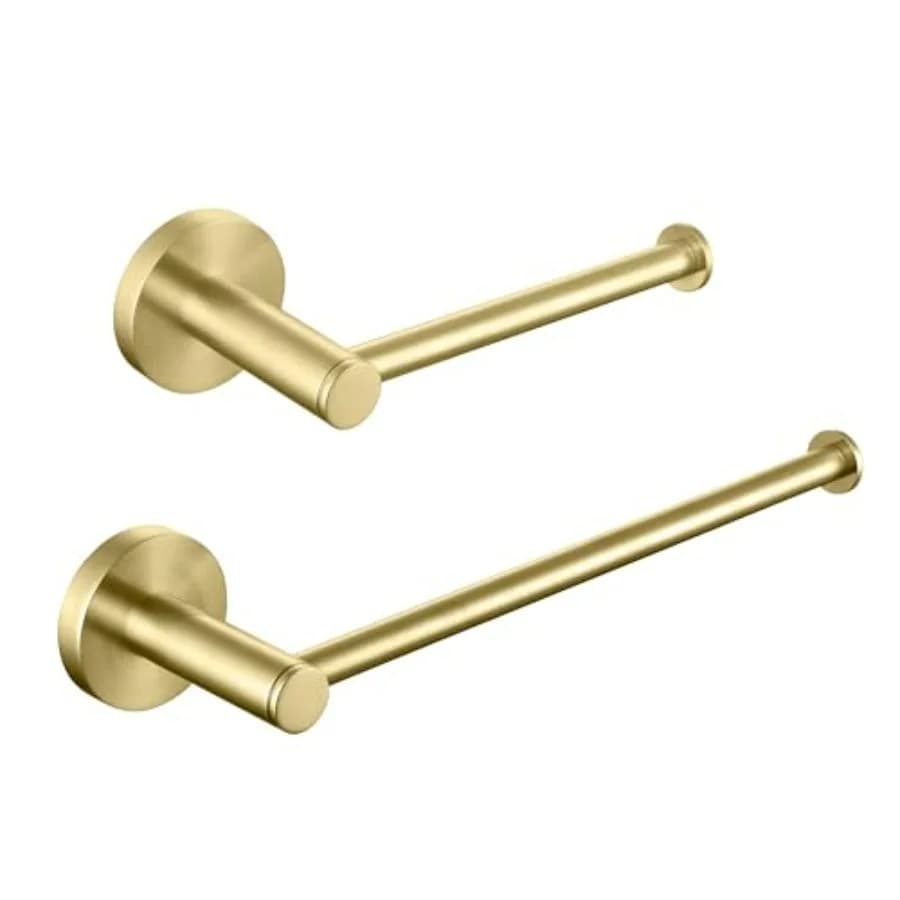 Set di accessori per il bagno per bagni moderni: set circolare in oro spazzolato a 2 pezzi con portasciugamani a parete e porta carta igienica