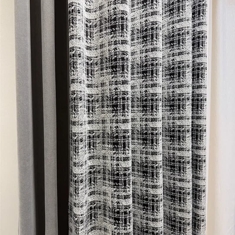 French Chenel Jacquard Black and White Plaid Medieval Curtain Fabric Living Room Curtain Bedroom High-end Sense