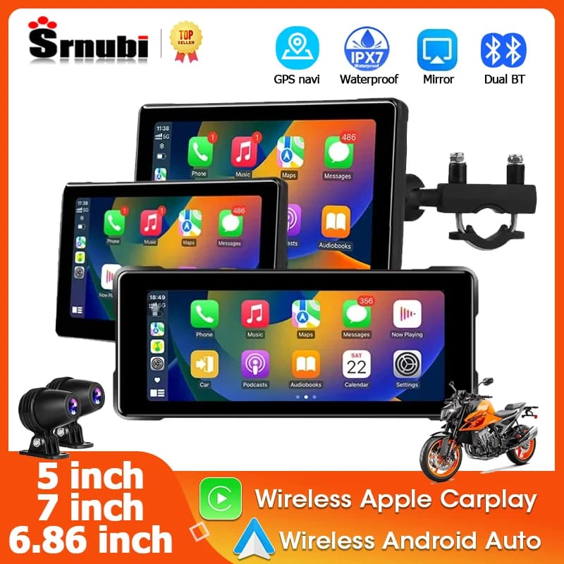 5 7 6.86 inch Motorcycle Portable Navigation GPS Screen IPX7 Waterproof Display Dual BT Wireless Apple Carplay Android Auto Car