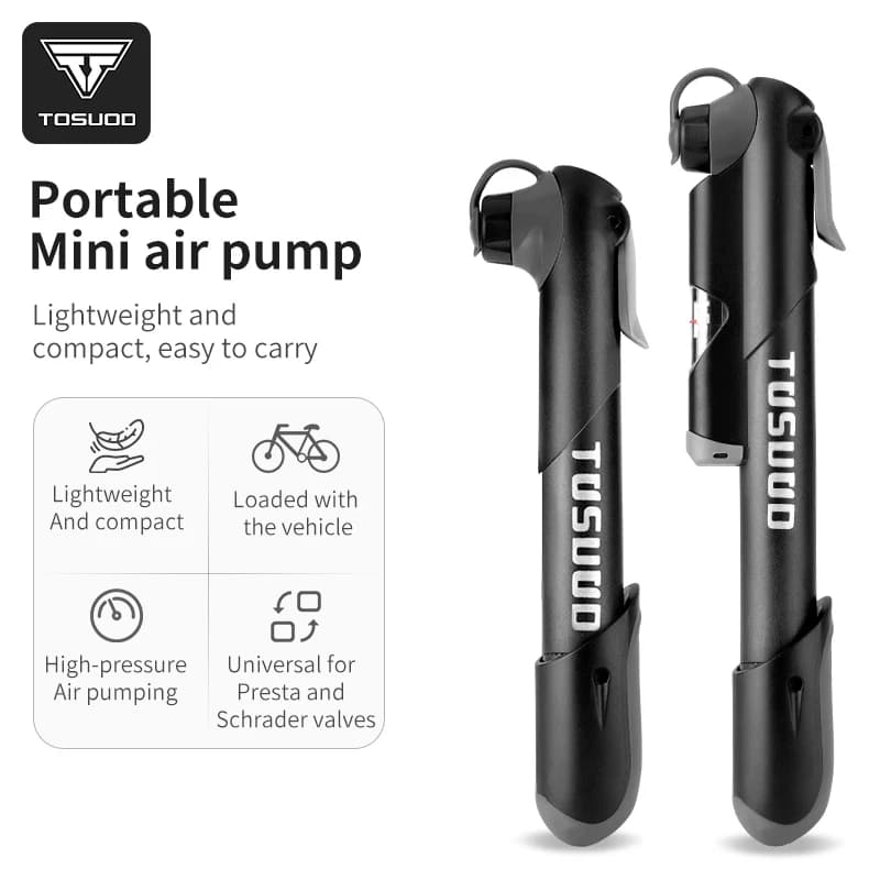 Pompa d'aria per bicicletta TOSUOD compatibile con valvole Presta e Schrader per pompe da bici Mini pompa d'aria portatile 120PSI