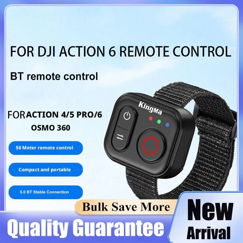 Telecomando Bluetooth per DJI Action 6/5 Pro/4, Controllo Remoto Wireless 50M, Cinturino da Polso, Accessori per Fotocamera Sportiva