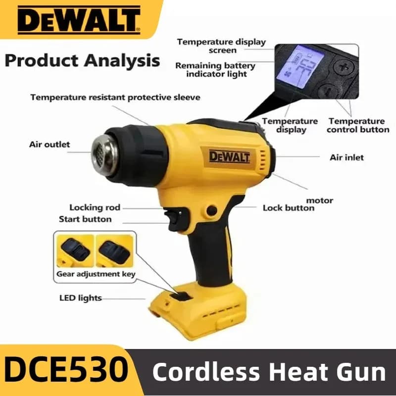 DEWALT DCE530 300W Pistola Termica Senza Fili ad Alta Potenza per Saldatura e Termoretrazione, Utensile Compatibile
