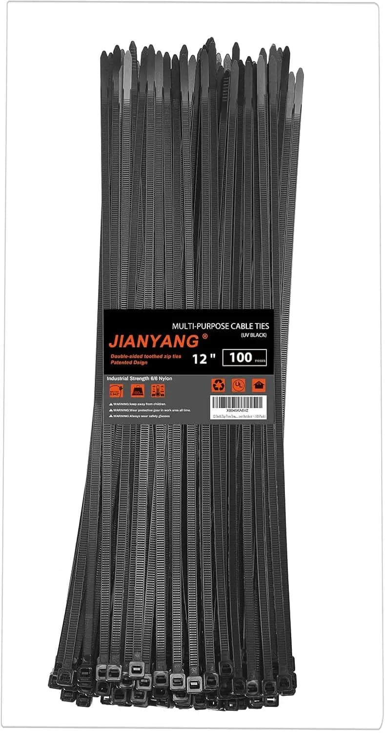 Fascette stringicavo da 12 pollici a doppia dentatura, resistenza alla trazione di 100 libbre, fascette per cavi resistenti con chiusura automatica regolabile in nylon per interni ed esterni (confezione da 100)