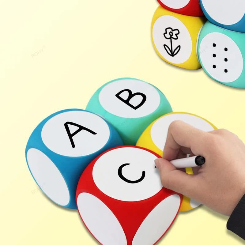 Dadi vuoti fai da te scrivi su/cancella i dadi cubi di gioco vuoti cancellabili portatili per l'insegnamento in aula dadi educativi cancellabili a secco
