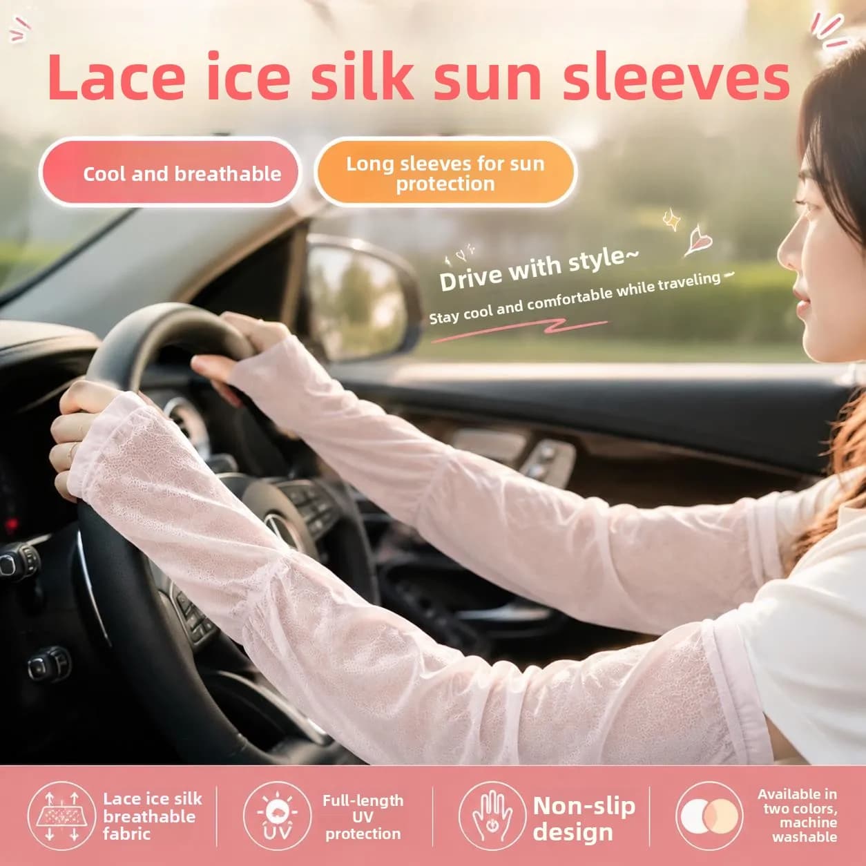 Lightweight Loose Ice Silk Sun Protection Sleeve Gloves Lace Hand Sleeve Covers for Summer Driving And Cycling Fairy Style