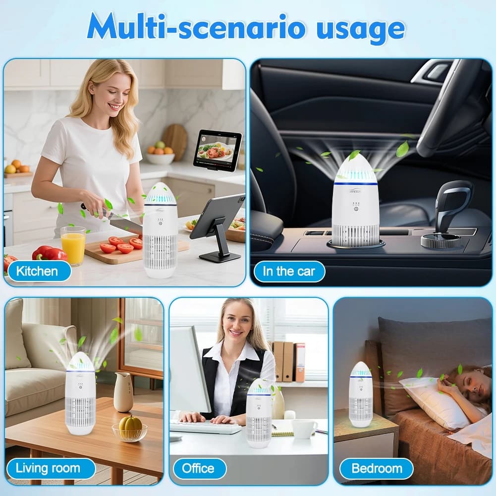 Purificatore d'Aria Compatto per Rimuovere Fumo, Polline, Peli di Animali, Odori e Polvere, per Casa, Camera da Letto, Cucina, Ufficio