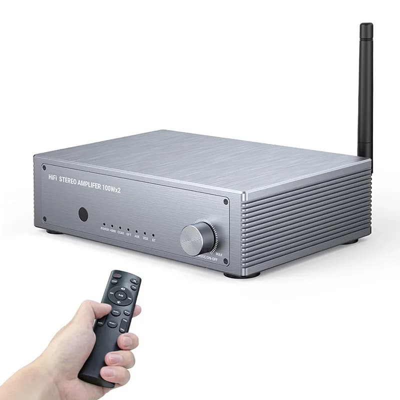 Amplificatore Stereo 100W*2 - Bluetooth 5.3, HDMI ARC, Ingressi Ottici, Coassiali, RCA/USB | Alimentatore Compatto per Altoparlanti Passivi