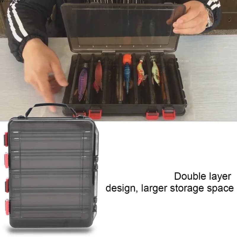 Scatola per Attrezzatura da Pesca a Doppio Lato in Legno, Contenitore per Esche e Artificiali con 10 Scomparti