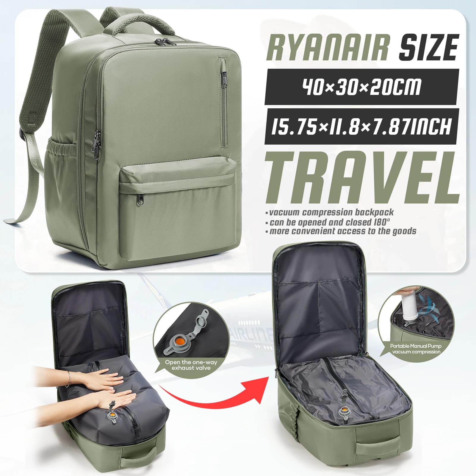 Vacuum Backpack Carry-on Luggage 40x30x20 Ryanair Vueling Wizzair Easyjet Backpack Travel Cabin Airplane Waterproof Backpack