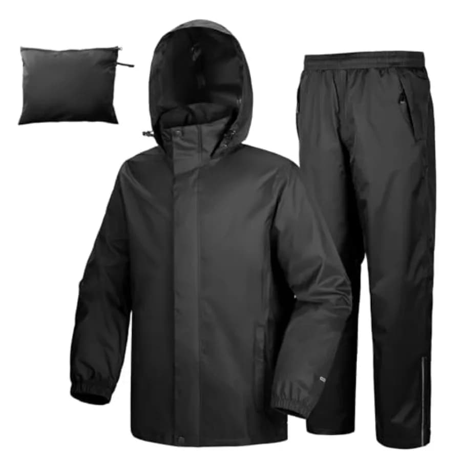 Completo Impermeabile da Uomo 33.000ft, Leggero e Comprimibile, per Golf, Escursionismo, Ciclismo, Set 2 Pezzi: Giacca e Pantaloni Antipioggia