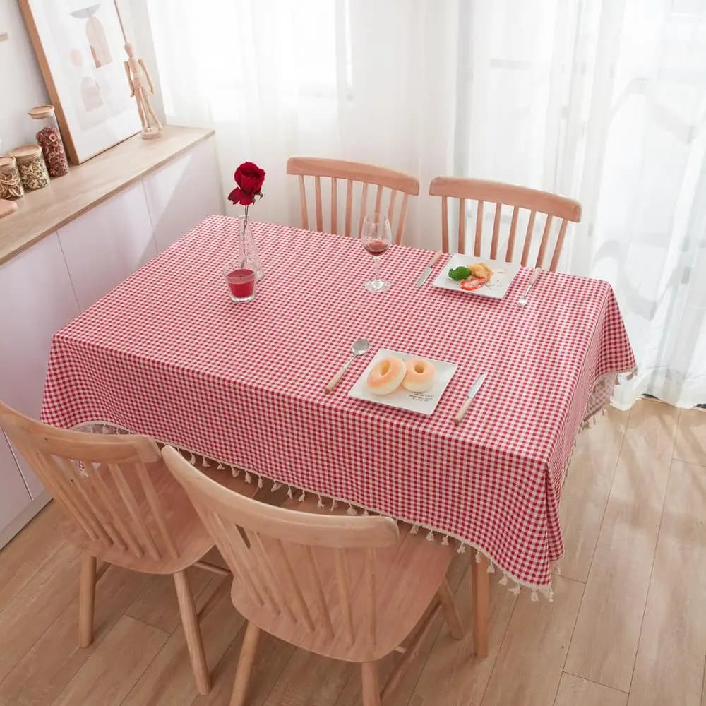 Pastorale rosso e bianco Plaid tovaglia lino cotone quadrato tavolino tovaglia rettangolare da picnic stoviglie per la casa