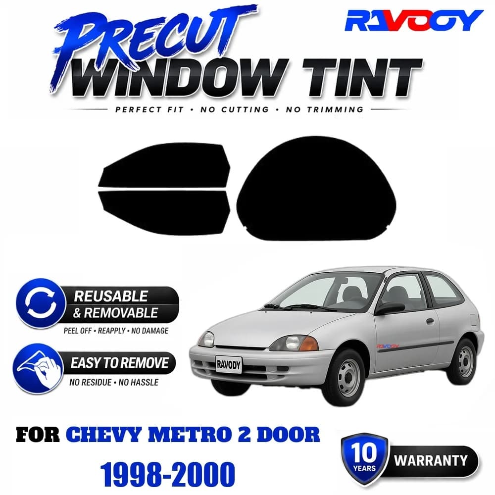RAVOOY Precut Window Tint, Reusable Removable EPU Film, Custom Fit for Chevy Metro 2 Door 1998-2000, UV Heat Protection