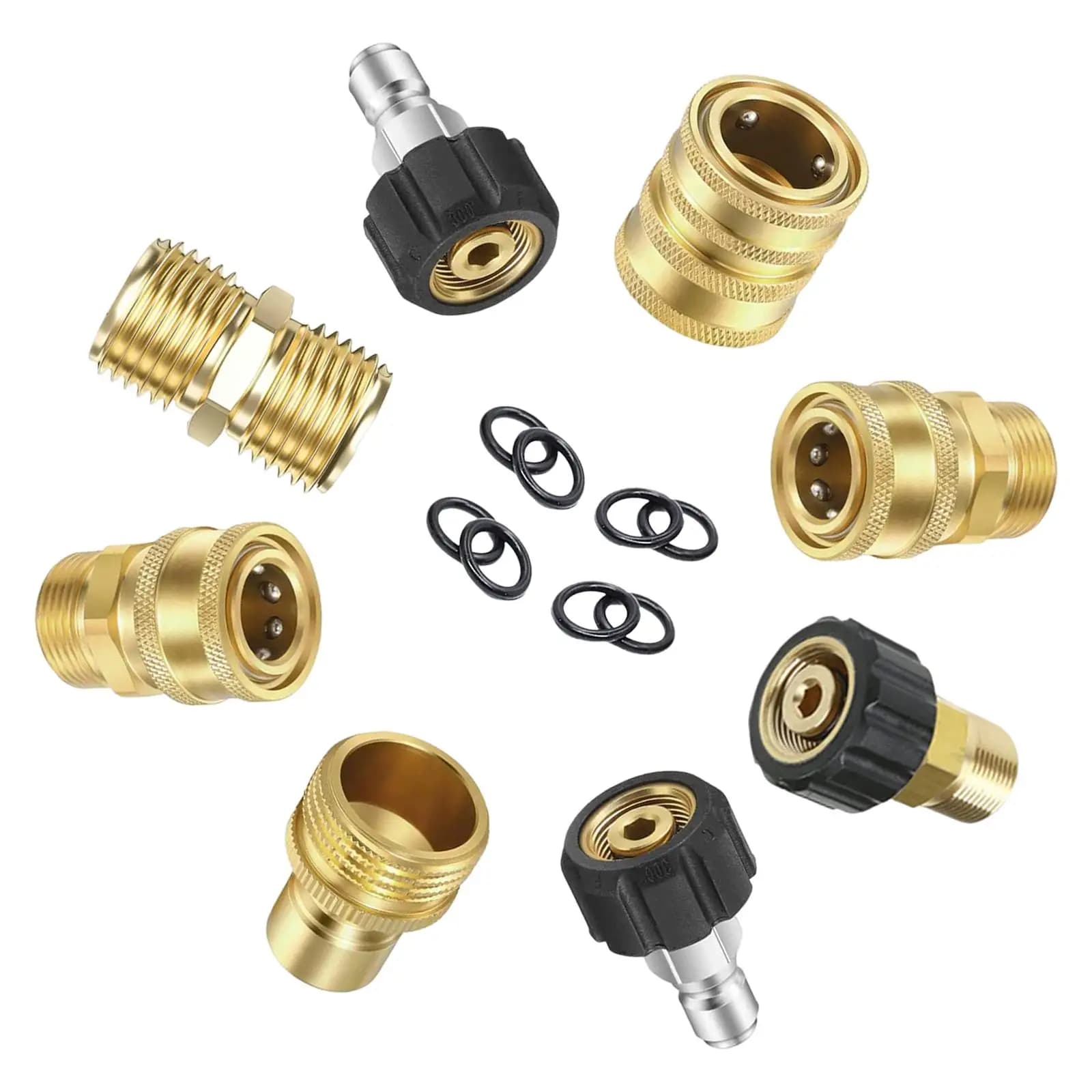 Set di 8 Adattatori per Idropulitrice, da M22 Girevole a Connettore Rapido 3/8'', da 3/4'' a Rilascio Rapido, Raccordi per Tubi da Giardino