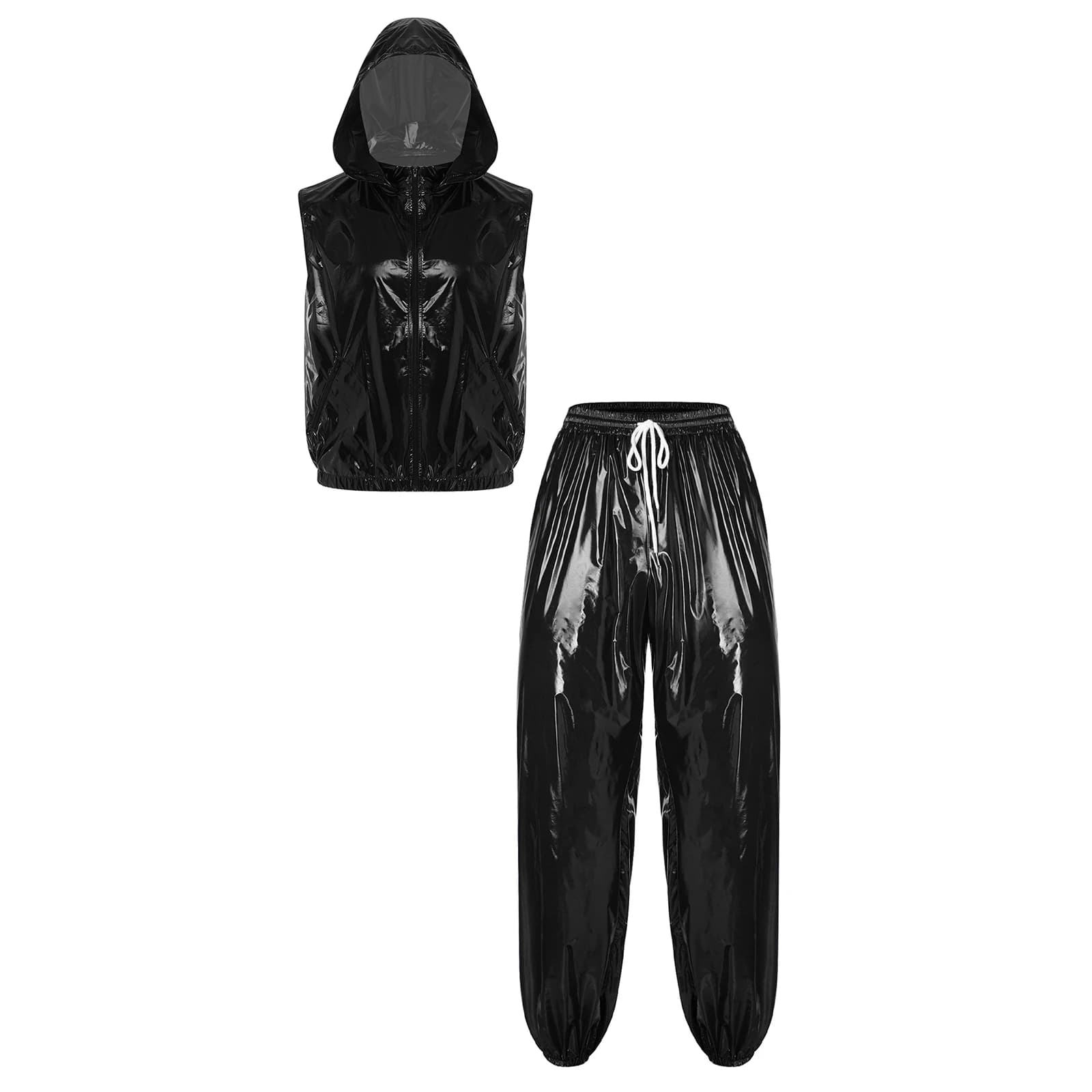 Mens Waterproof Sports Tracksuit Sleeveless Vest with Detachable Hood and Pants Outfits for All Season Weather Proof Sportswear