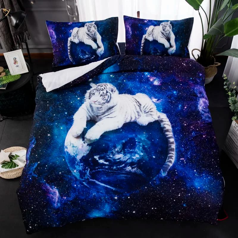 Bedclothes Drop Shipping Galaxy Tiger Bed Sets Bedding Western Animal Bedding Set For Girls Boys Blue Duvet Cover Set Starry Sky