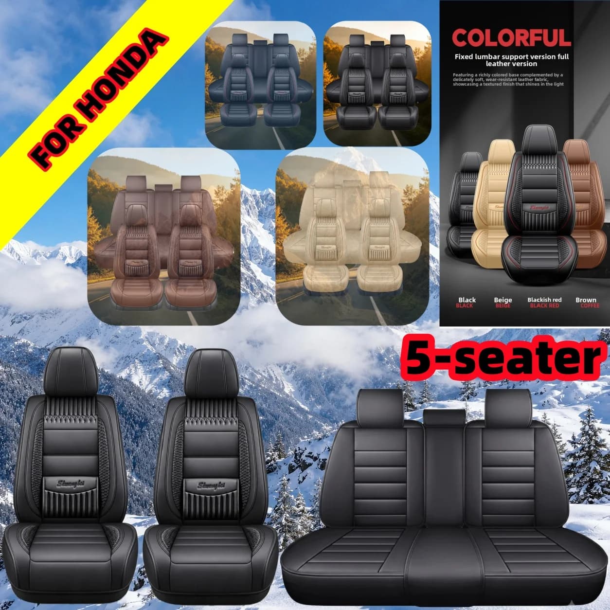 FOR HONDA Full Set 5-Seat PU Leather Car Seat Covers, All-Season Breathable Cushions, Comfortable Durable Seat Covers