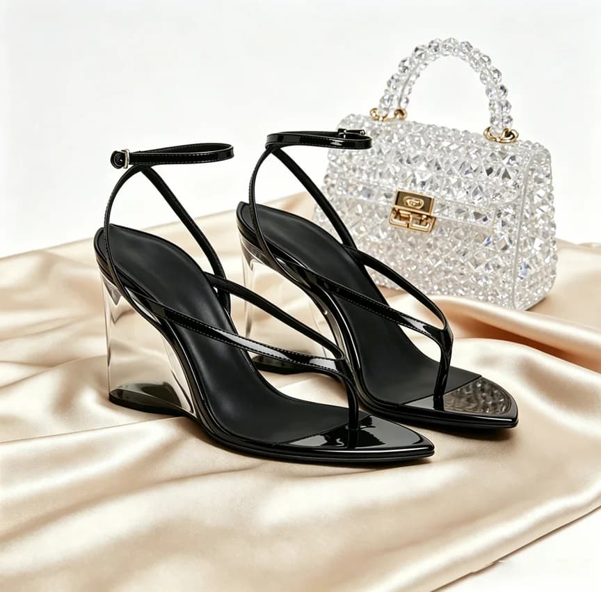 Transparent Wedge Heeled High-Heeled Sandals Women's Summer Shoes, Pointed Flip Flops, Clip Toe Party High-Heeled Sandals