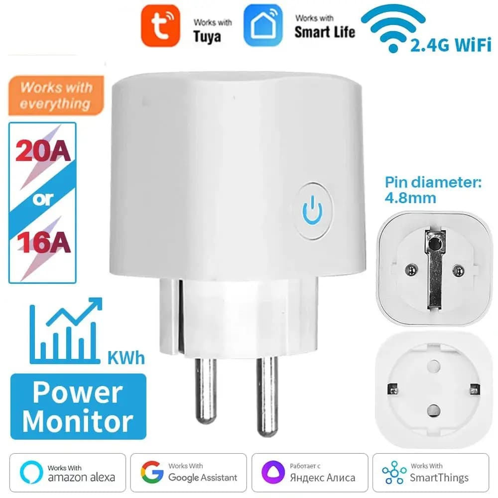 Intelligent Tuya 16A 20A EU with Energy Monitoring, App Control, Timer Function, Alexa Vocal Control and Google Assistant